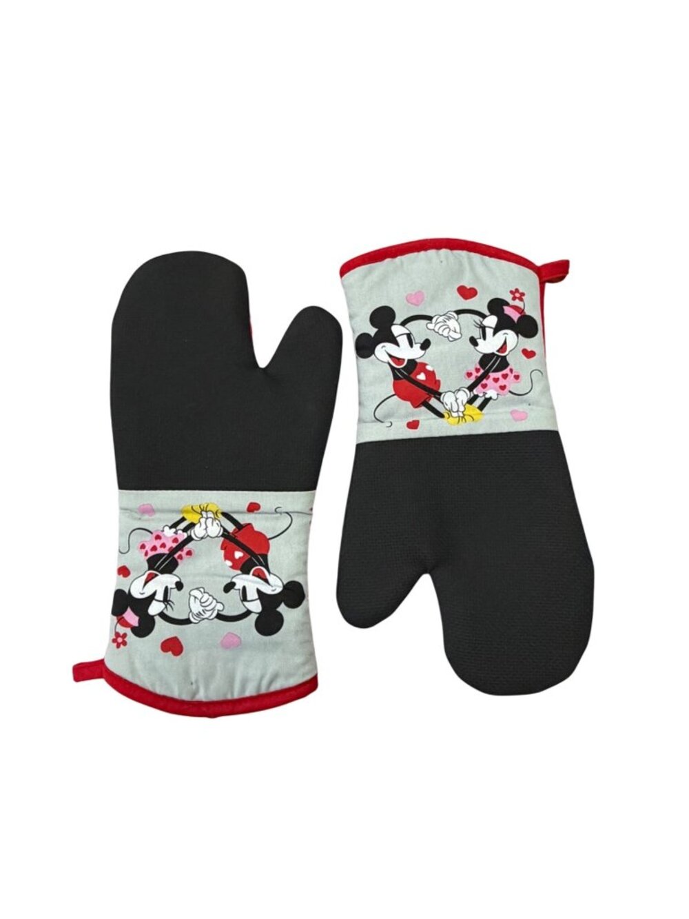 Disney Mickey & Minnie Mouse Oven Mitt Set Valentine Kitchen Mitts Red Black